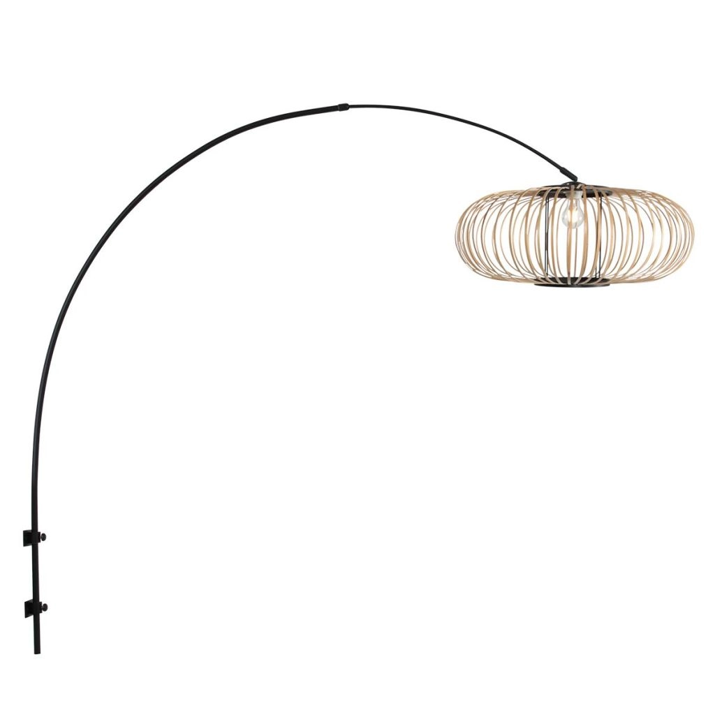 Schwarze Wandlampe Sparkled Light mit Bambusschatten Ø60 cm