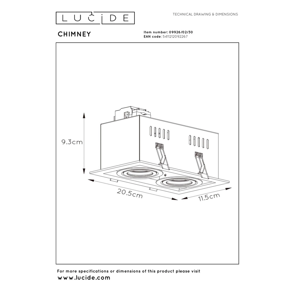 Rechteckiger versenkter Scheinwerfer Chimney Doppelschwarz Lucide 5411212092267