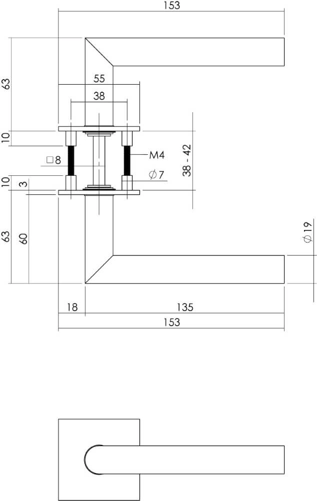Türklinke Hoek 90 Quadratische Magnetrosette Edelstahl Intersteel 8714186444320