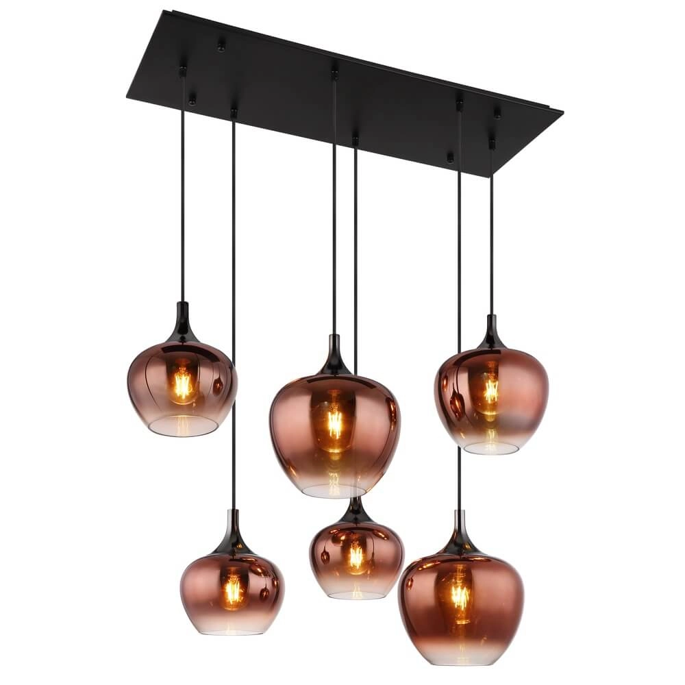 Schwarze Pendelleuchte Maxy mit rotem Glas 6-flammig