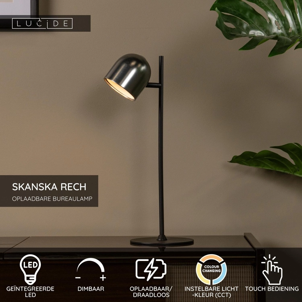 Wiederaufladbare Tischlampe Skanska Rech Metallisch-Grau Lucide 5411212032126