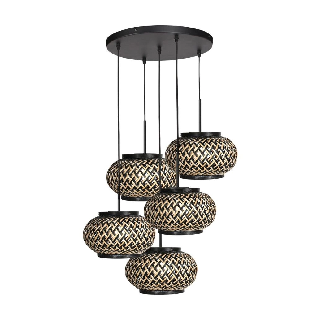5-Licht Pendellampe Nox Light mit Bambusmützen Steinhauer 8712746183177