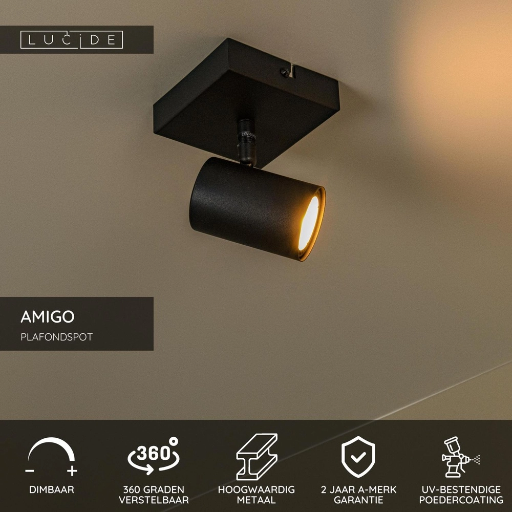 Deckenlampe Amigo Single Black Lucide 5411212531001