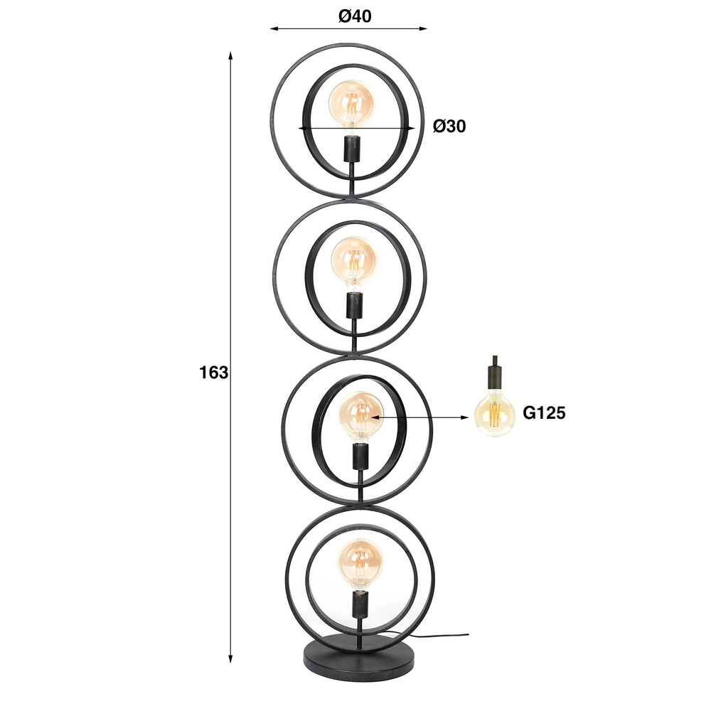 4-Licht Holzkohle-Stehlampe Turn E27 - Ø 40cm Lyora 8716803513105