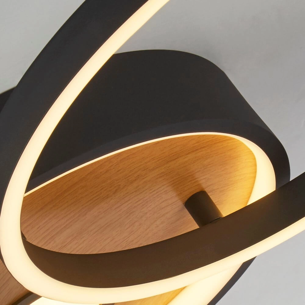 Designer-Deckenleuchte Crosby schwarz mit Holz Searchlight 5053423245218