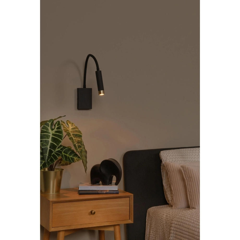 Nachttischlampe Alec schwarz mit USB-Anschluss Lucide 5411212031952