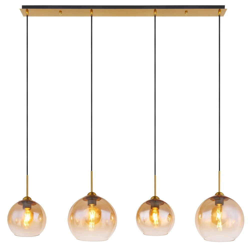 Goldene Pendellampe Jamessa 4-Licht mit bernsteinfarbenem Glas Globo 9007371432691