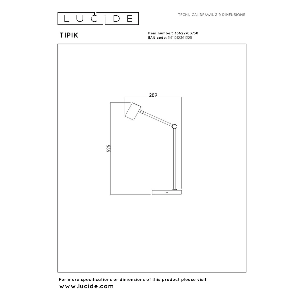 Wiederaufladbare Schreibtischlampe Tipik Schwarz Lucide 5411212361325