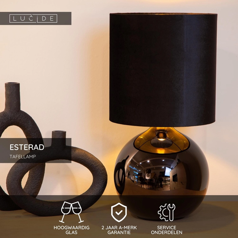 Schwarze Tischlampe Esterad Ø 24 cm Lucide 5411212105936