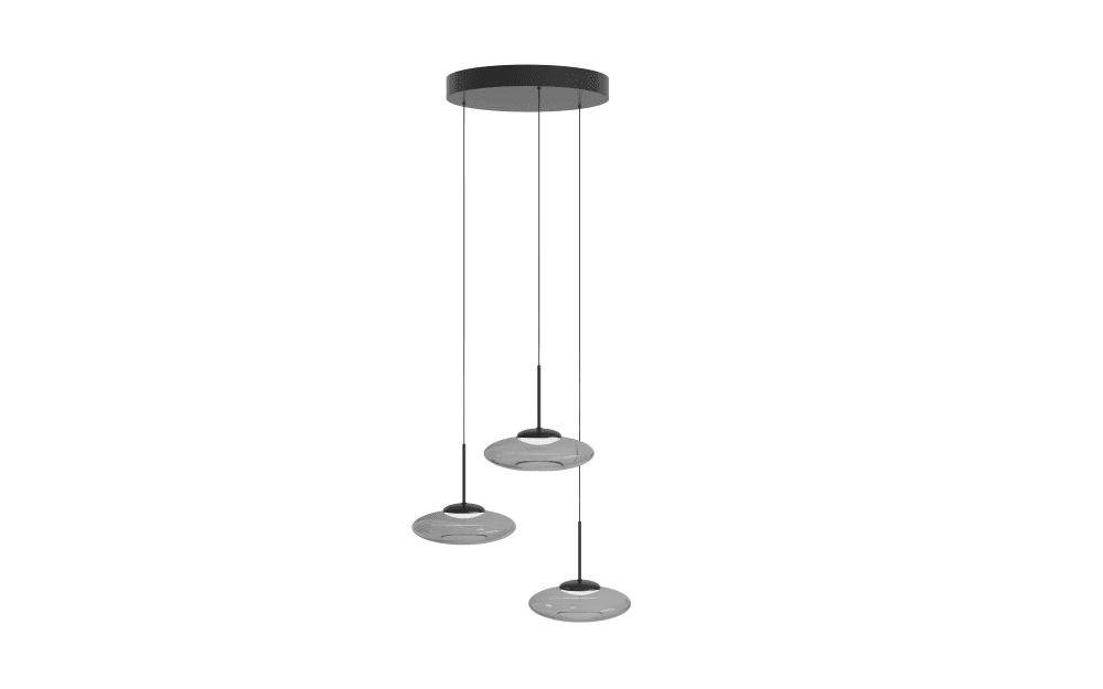 3-flammige Pendelleuchte Bounto Schwarzes rundes Klarglas