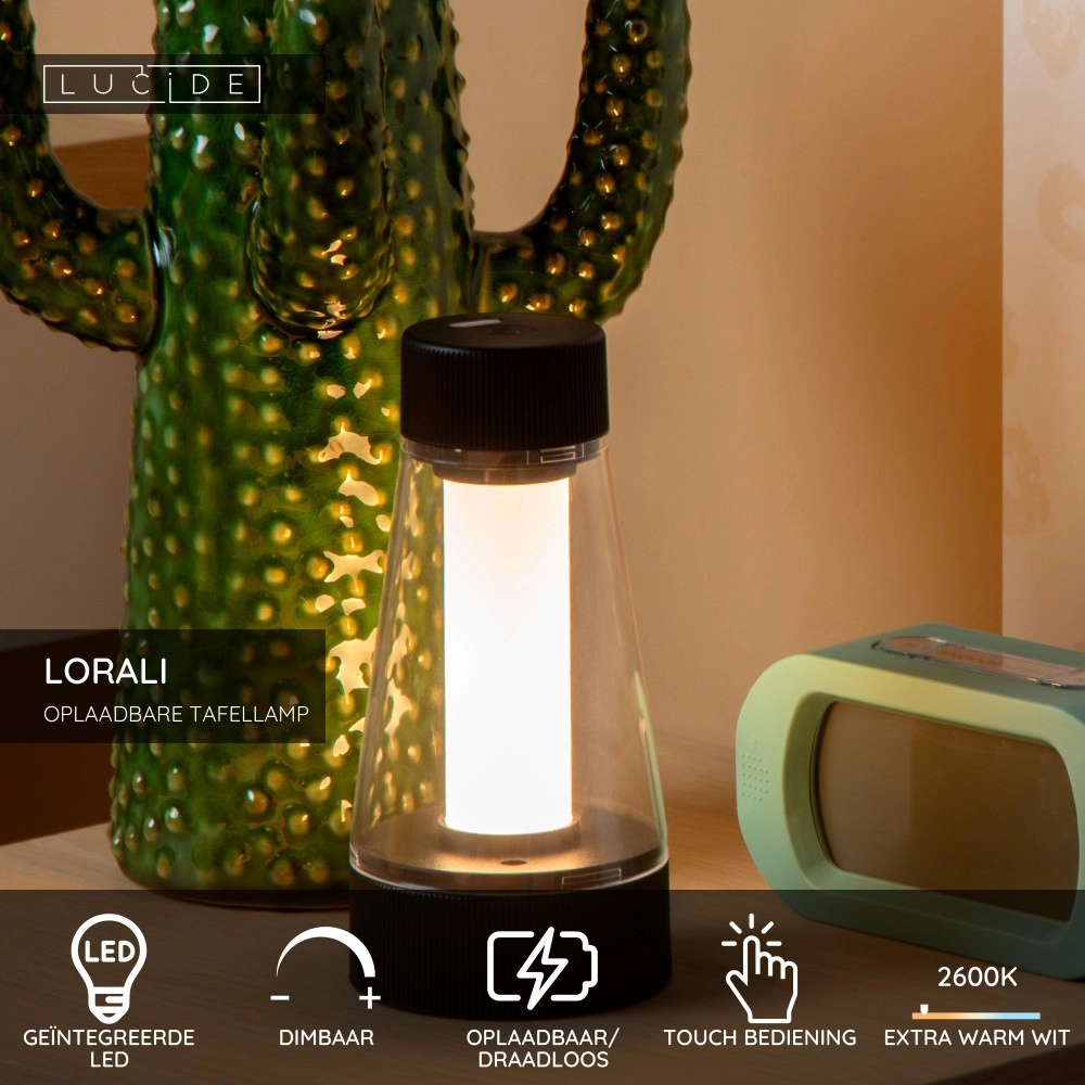 Wiederaufladbare Tischlampe Lorali Schwarz Lucide 5411212452719