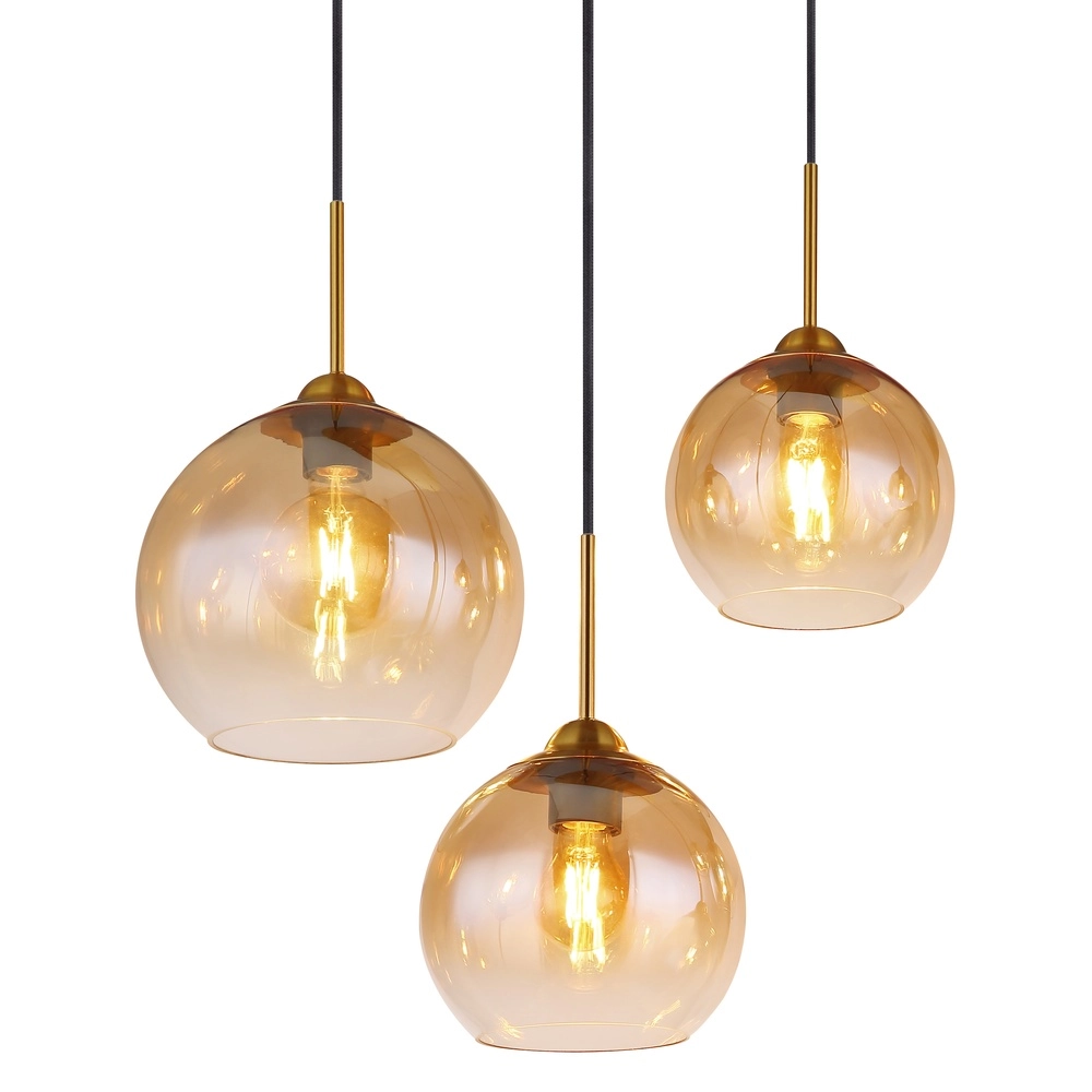 Goldene Pendellampe Jamessa 6-Licht mit bernsteinfarbenem Glas Globo 9007371435692