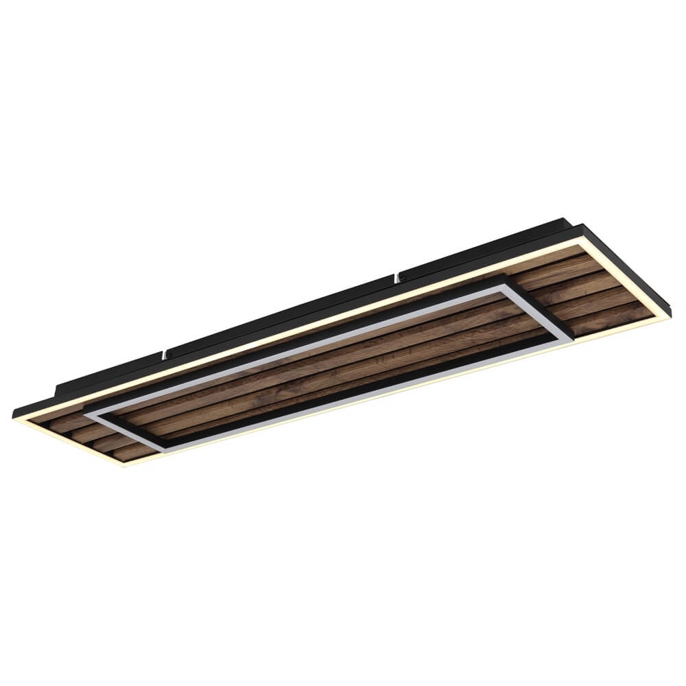 Deckenlampe Woody schwarz mit Holzrechteck Globo 9007371513574