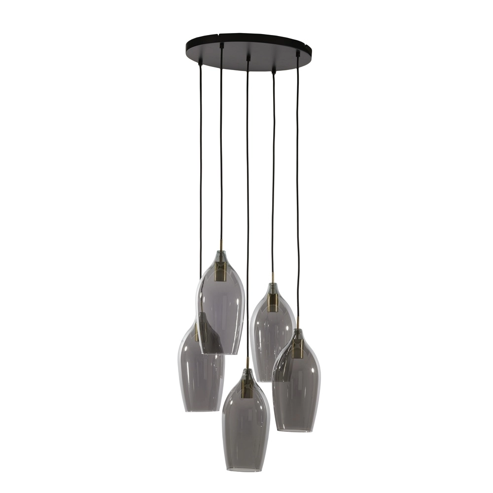 Esstisch-Pendellampe Lukaro 5-Licht – Rauchglas