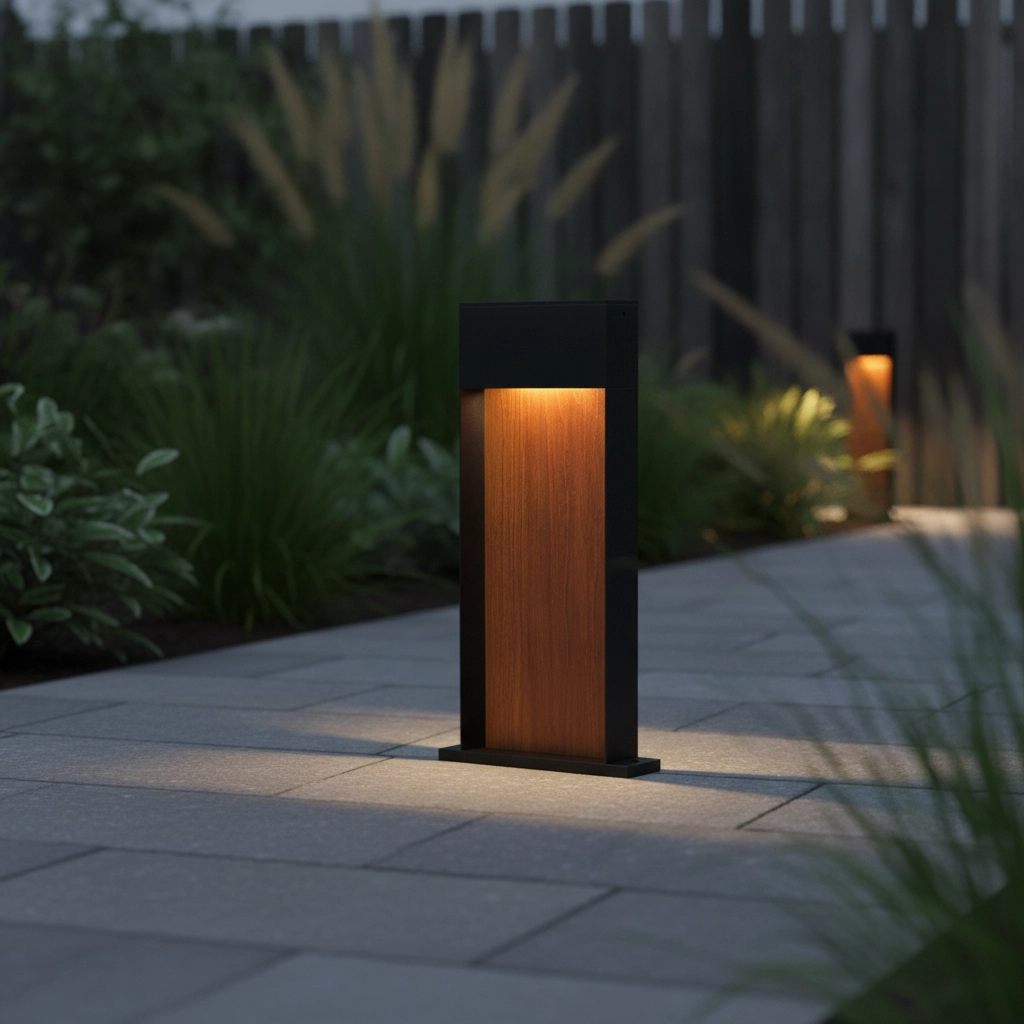 Design-Gartenlampe Noray Schwarz mit Holz 40cm - 3000K