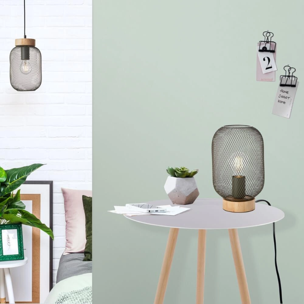 Grüne Tischlampe Giada mit Holz Brilliant 4004353354199