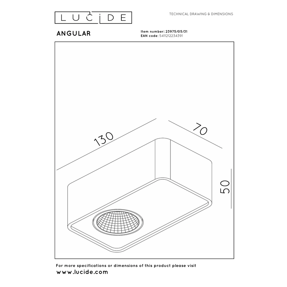 1-Licht Deckenlampe Angular Weiß Premium by Lucide 5411212234391