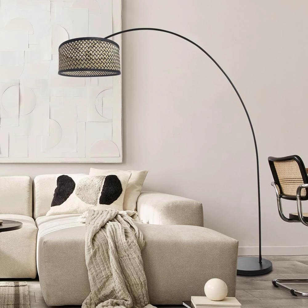 Bogenlampe Solva schwarz mit Bambusschirm Steinhauer 8712746172386