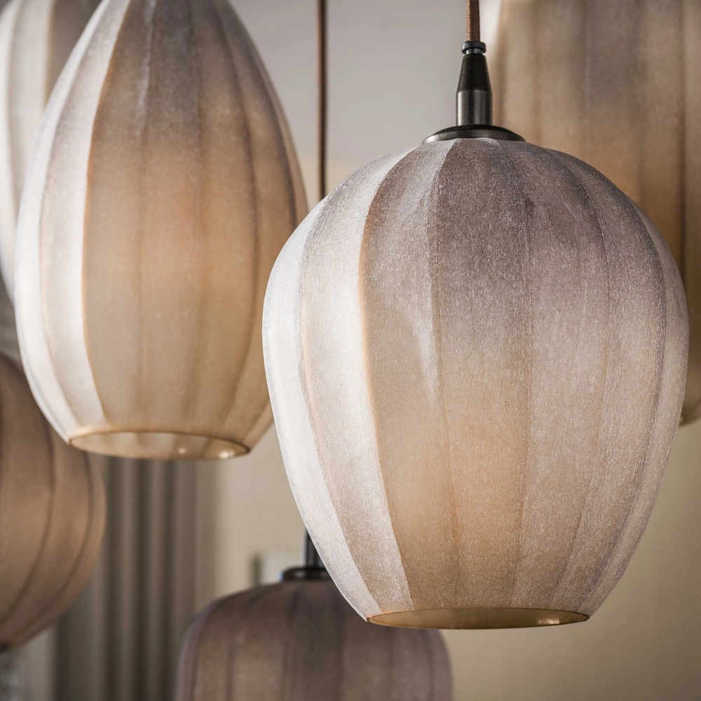 7-Licht Pendellampe Altura Sienabraun mit mattiertem Glas Lyora 8716803514874