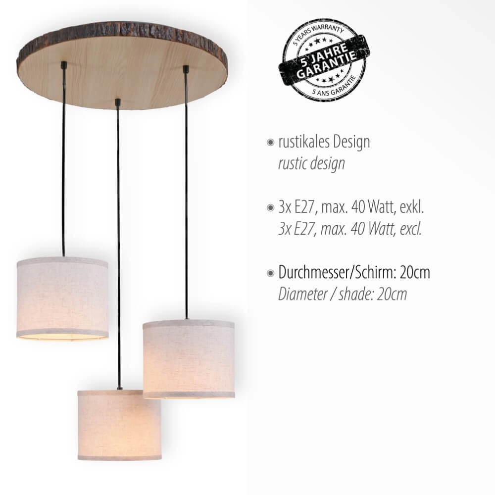 Ländliche Deckenleuchte Bark Holz Just Light 4043689975937