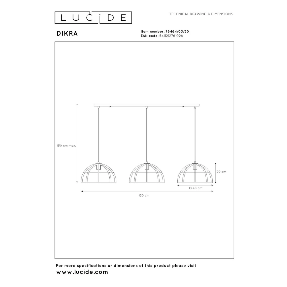 3-Licht Pendellampe Dikra Industriell Schwarz Lucide 5411212761026