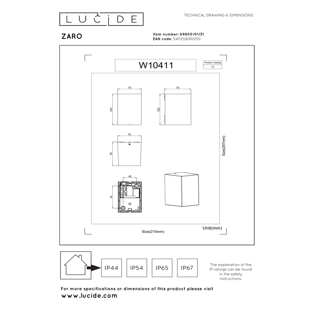Design-Wandspot Zaro IP44 nur weiß Lucide 5411212690050