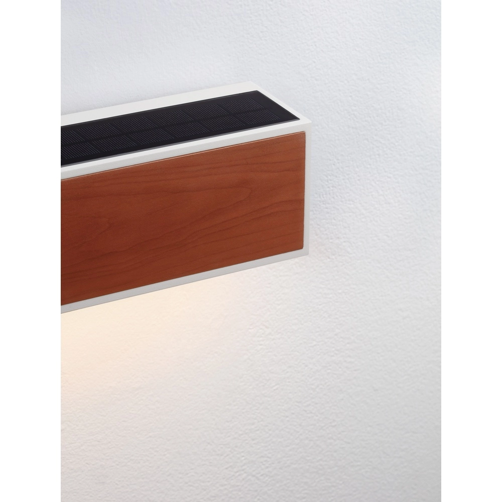Solar-Wandleuchte Brown weiß mit Holz Lyora 5212017449467