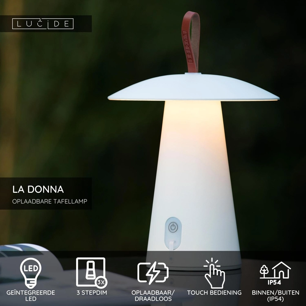 Weiße Tischlampe La Donna Wiederaufladbare Geräte Lucide 5411212271778