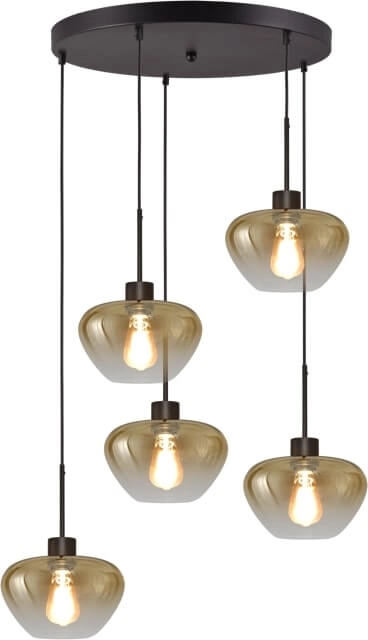 5-flammige Pendelleuchte Genua schwarz mit 5x Goldglas Ø 24cm