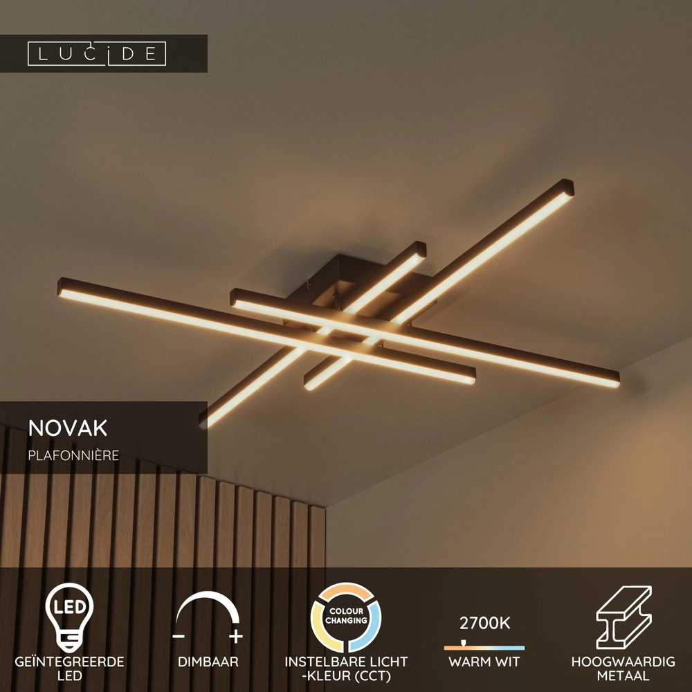 Moderne Deckenlampe Novak schwarz dimmbar Lucide 5411212782946