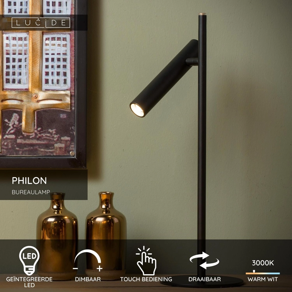 Schreibtischlampe Philon Schwarz Lucide 5411212791689
