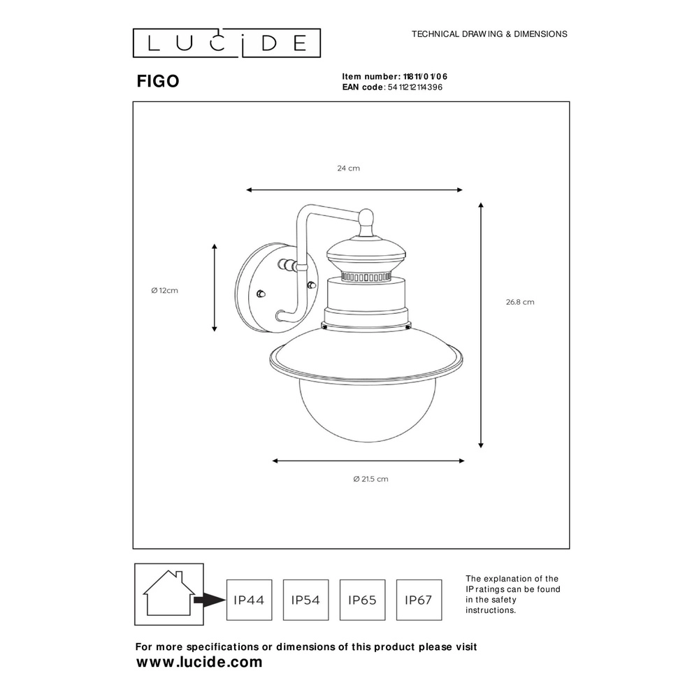 Klassische Wandlampe Figo Zink Lucide 5411212114396