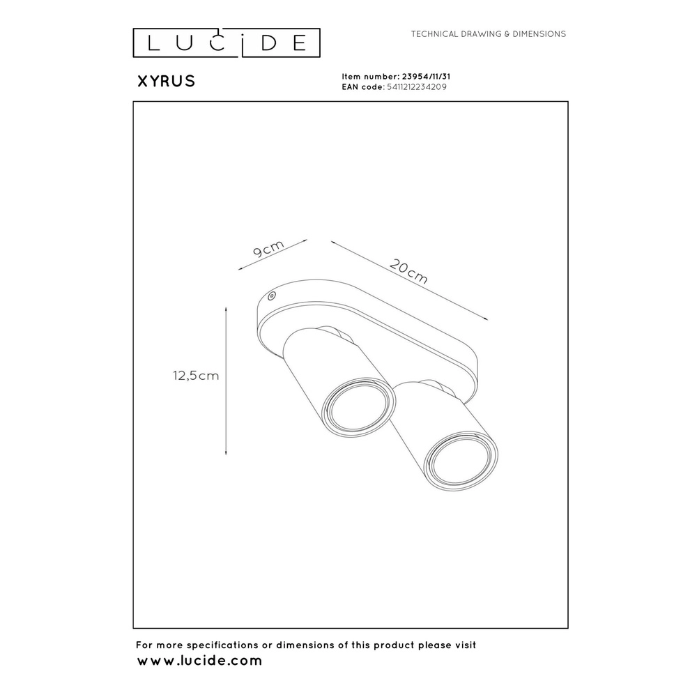 Deckenscheinwerfer Xyrus 2-Licht weiß Lucide 5411212234209