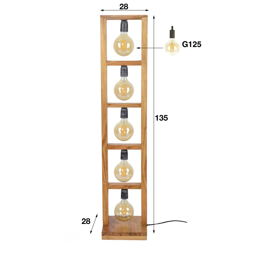 Holz-Stehlampe Modulo 5x E27 – Solide Akazie Lyora 8716803513013