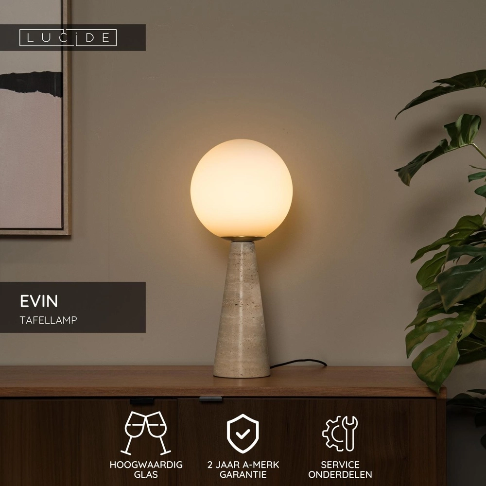 Tischlampe Evin Sandbraun mit Opal Lucide 5411212051608