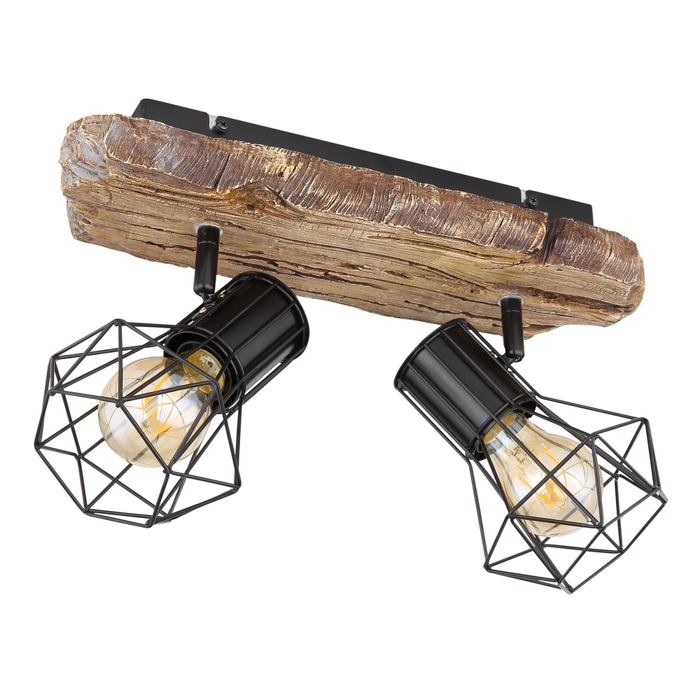 Deckenlampe Priska 2-helliges Schwarz mit Holz Globo 9007371442362