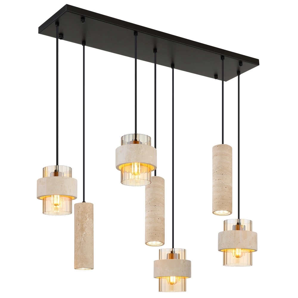 7-Licht Pendellampe Daren Schwarz mit Marmor