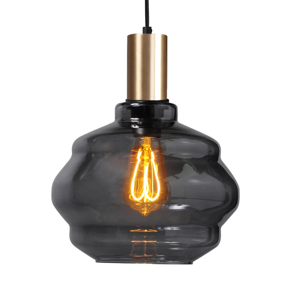 Hängelampe Gold Porto mit Kugelrauchglas - Ø 24cm