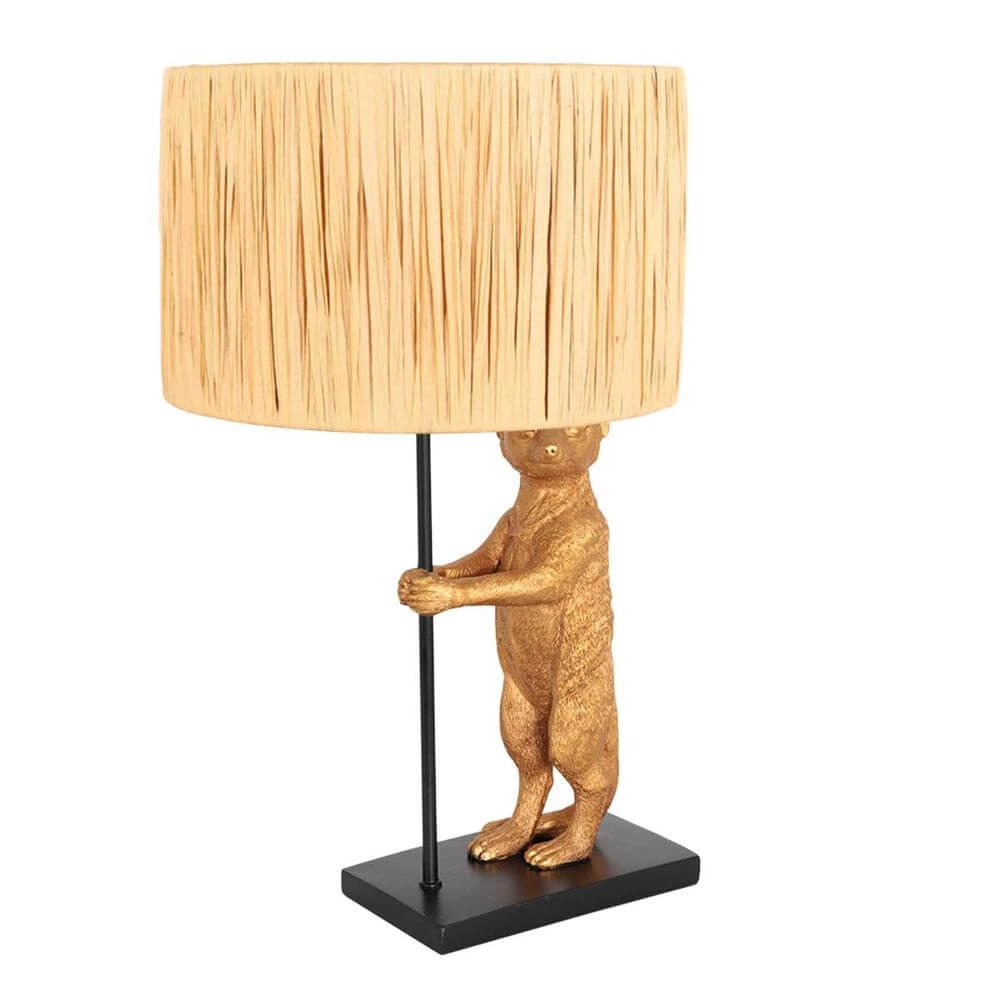 Tischlampe Animaux schwarz mit Strohschirm