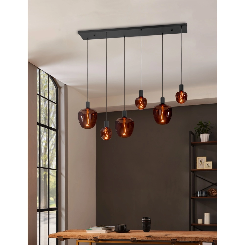 6-Lampen-Pendelleuchten Nogalte Schwarz Eglo 9002759312374