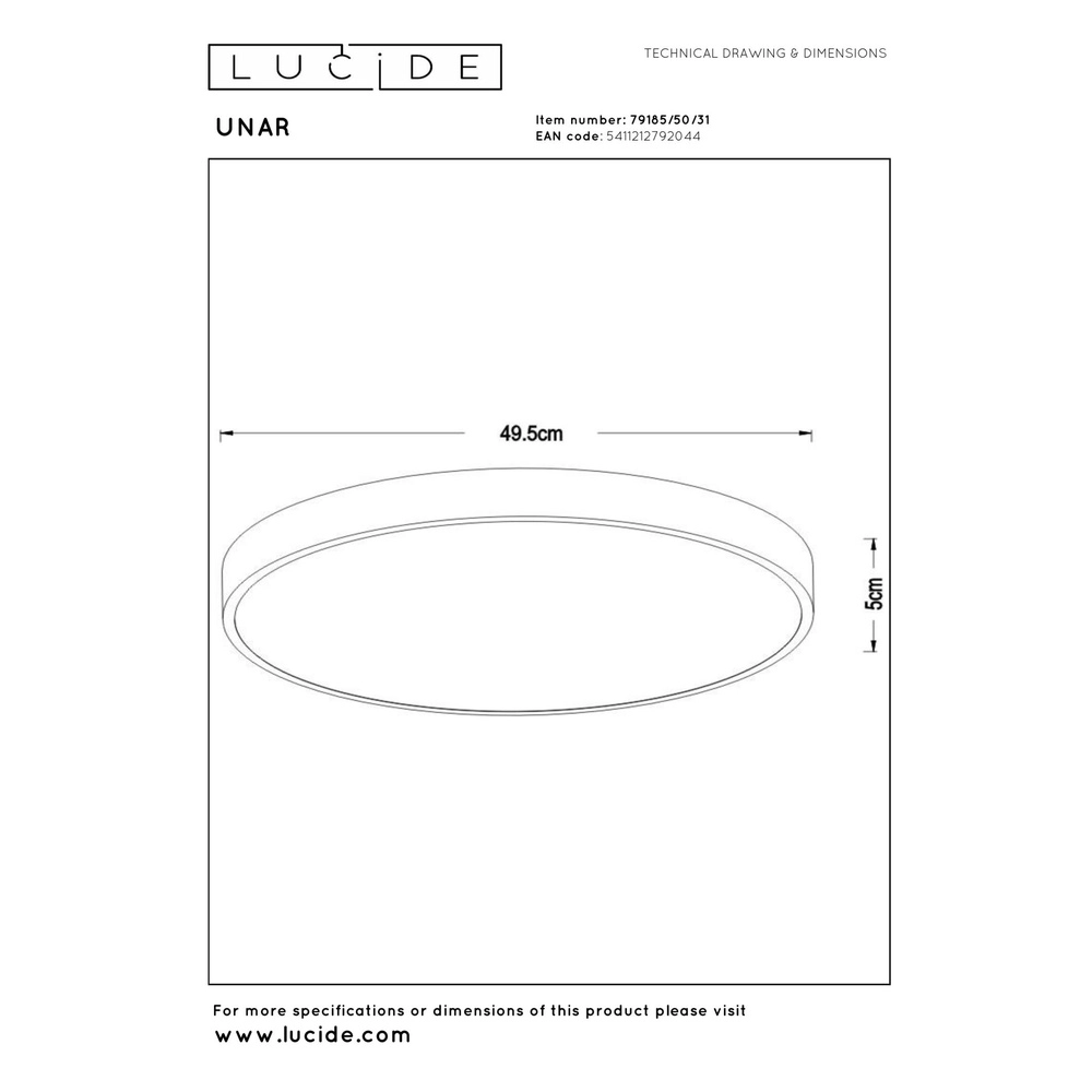 Deckenlicht Unar Ø 49,5 cm - 2700K - weiß Lucide 5411212792044