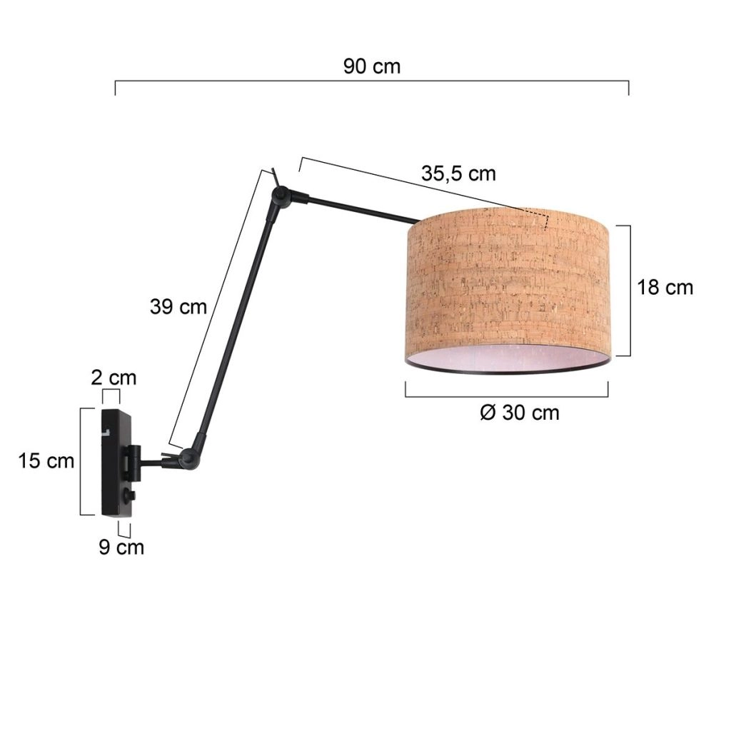 Schwarze Wandlampe Prestige Chic mit Korkkappe Ø30 cm Steinhauer 8712746180688