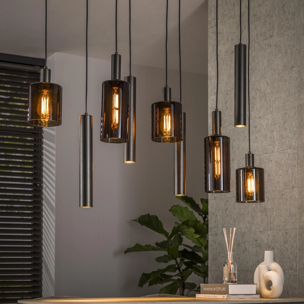 Esstisch-Pendellampe Sepiora Sienabraun – dunkles Glas – mit Anhängern Lyora 8716803513464