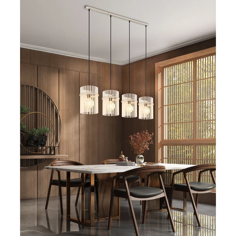4-flammige Pendelleuchte Gorley sandbraun mit Glas Globo 9007371572717