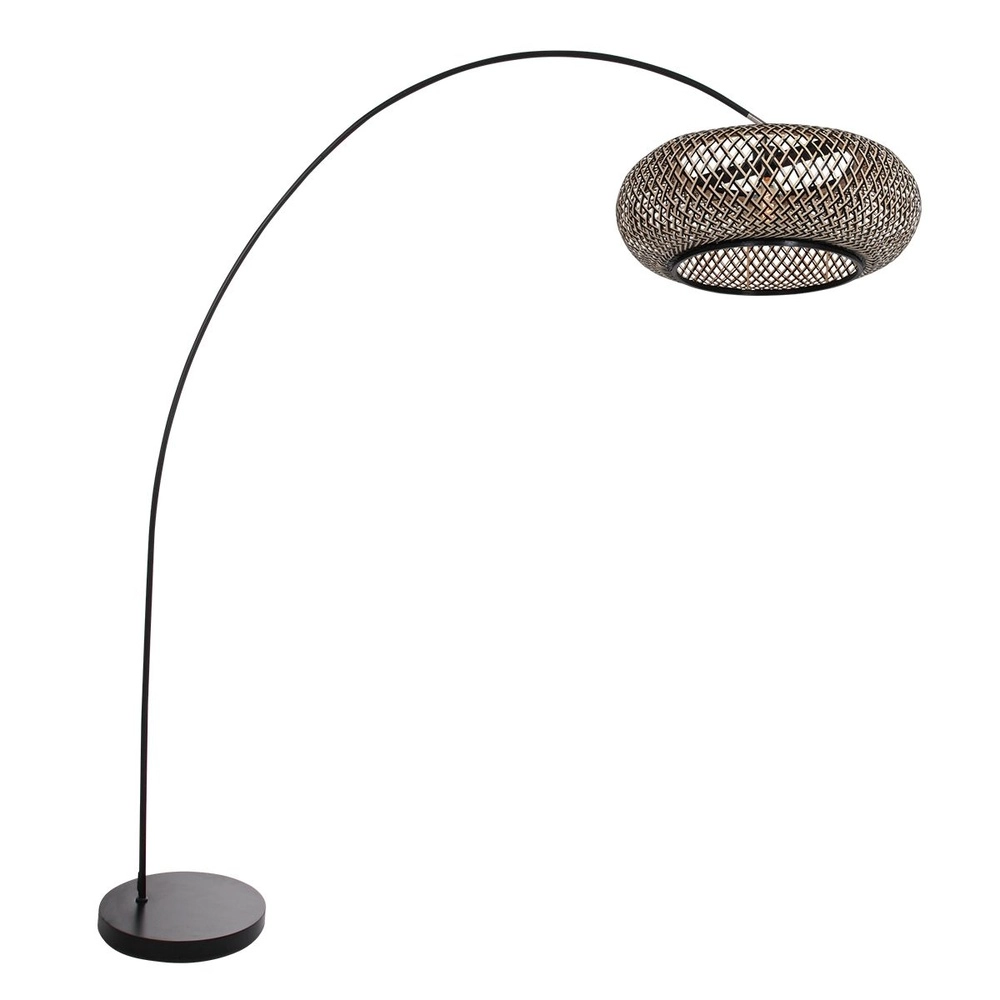 Bogenlampe solva mit schwarzem und Rattanschirm Ø 60cm
