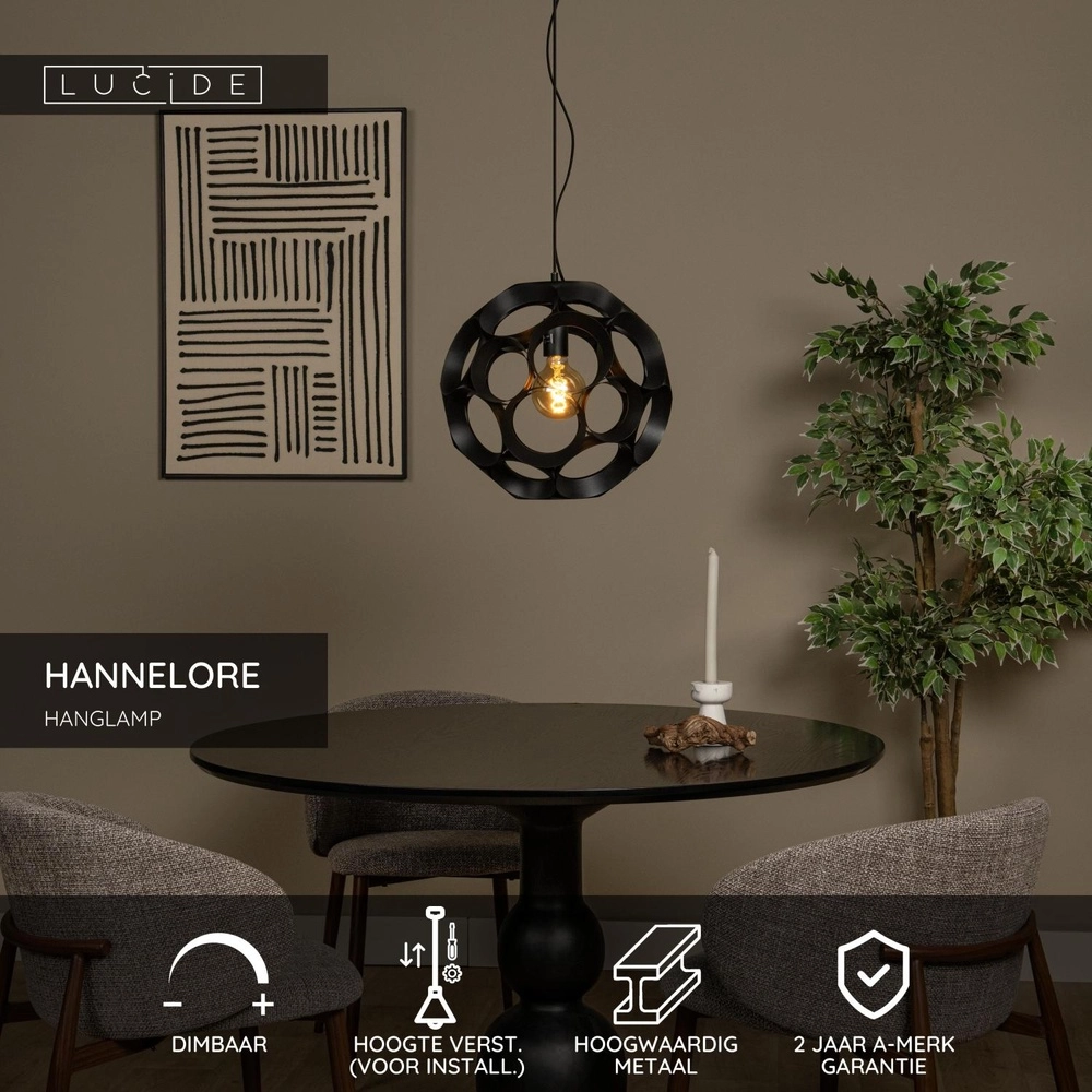 Einzigartige Pendellampe Hannelore Ø 40cm schwarz Lucide 5411212106247