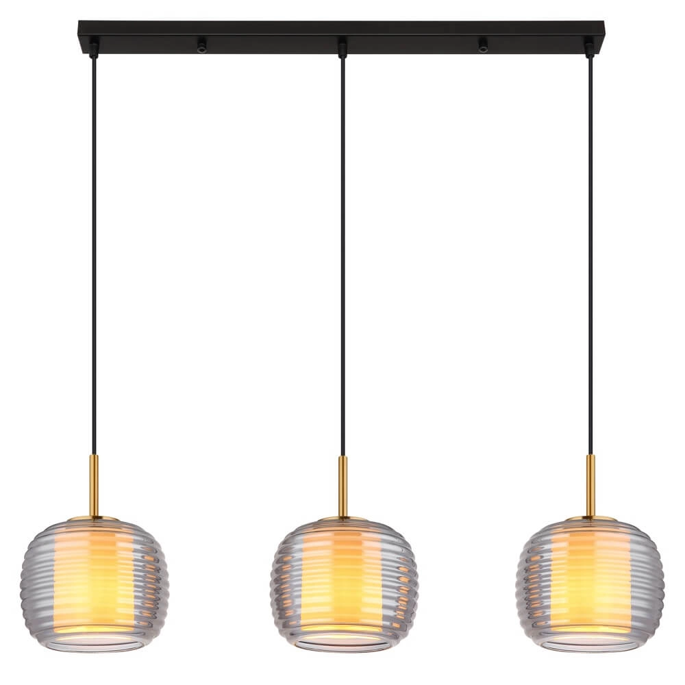 Design-Pendelleuchte Lampigna schwarz mit Braunglas 3-flammig Globo 9007371471614