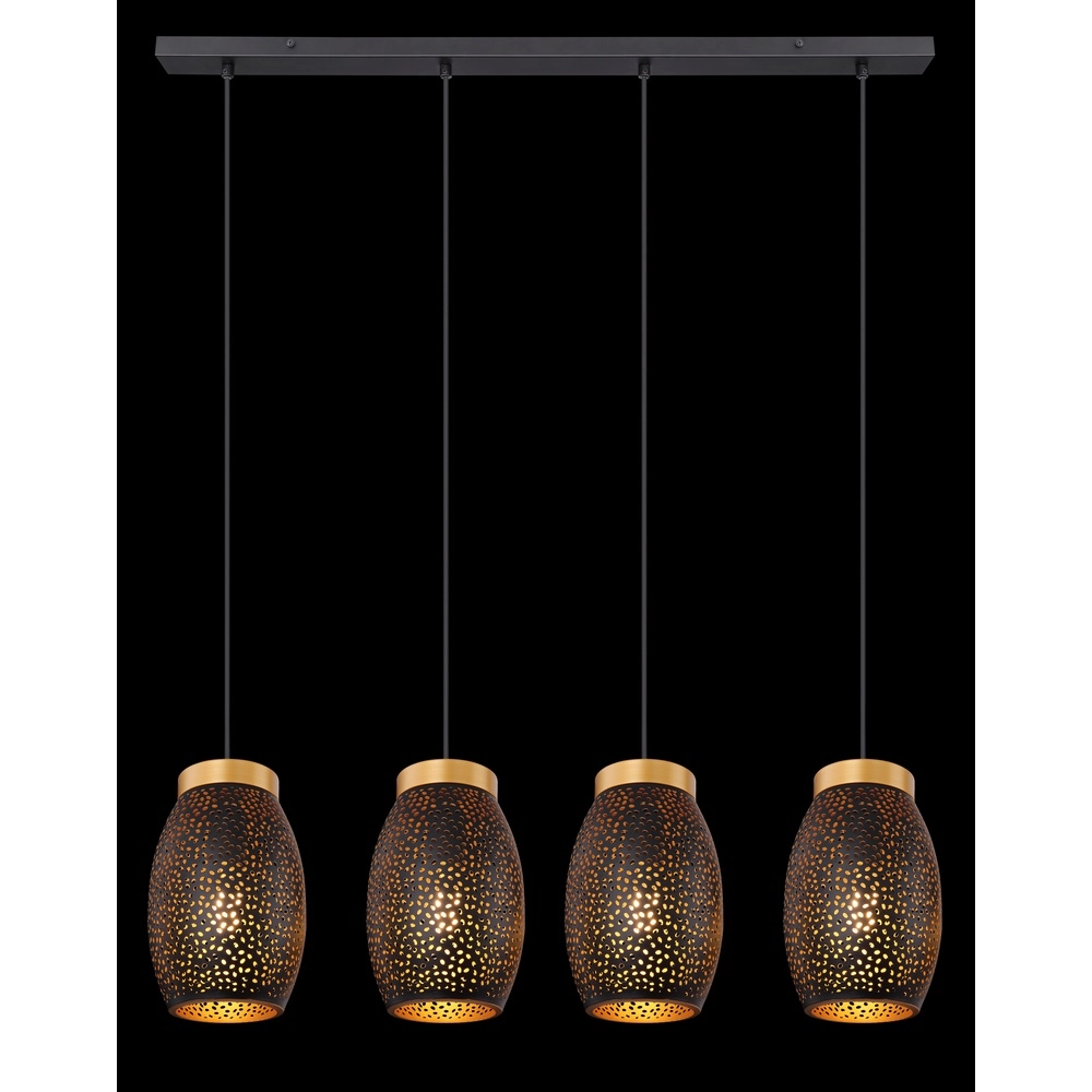 4-Licht Pendellampe Narri Schwarz mit Gold – kleine Löcher Globo 9007371392667