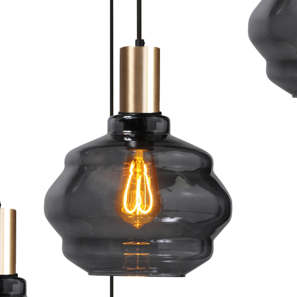 5-flammige Loft-Hängelampe - Gold - Porto mit Kugelrauchgläsern - Ø 24cm Masterlight 8718121271019