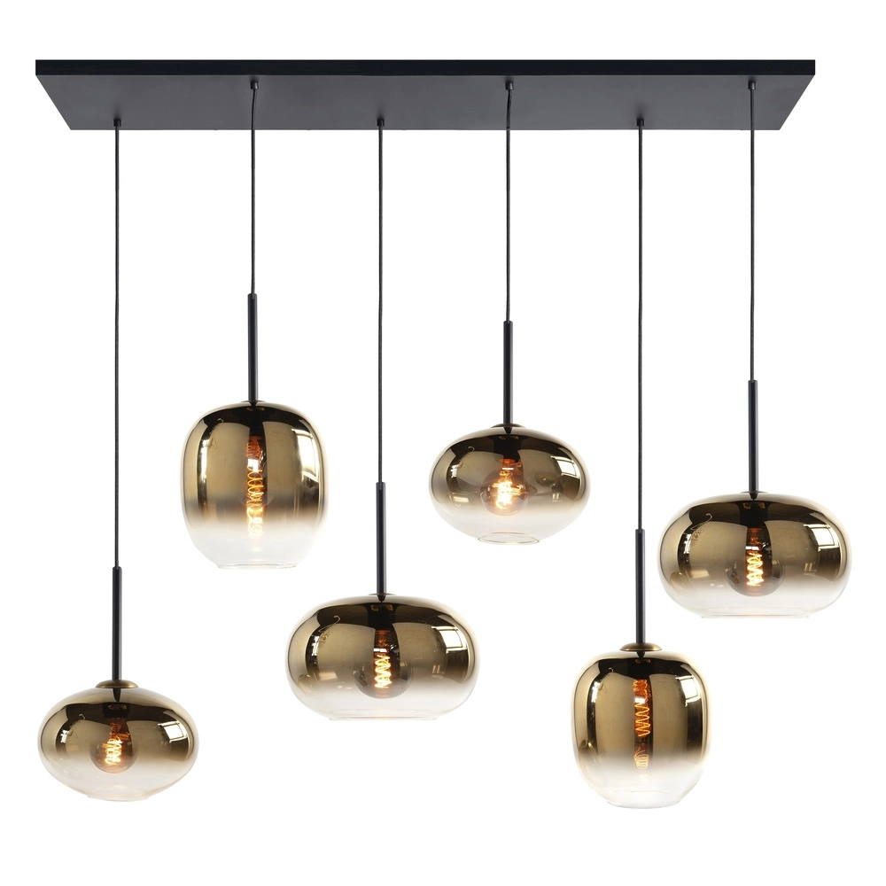 Pendelleuchte Bellini Schwarzes, gerades, 5-flammiges Fade-Braunglas